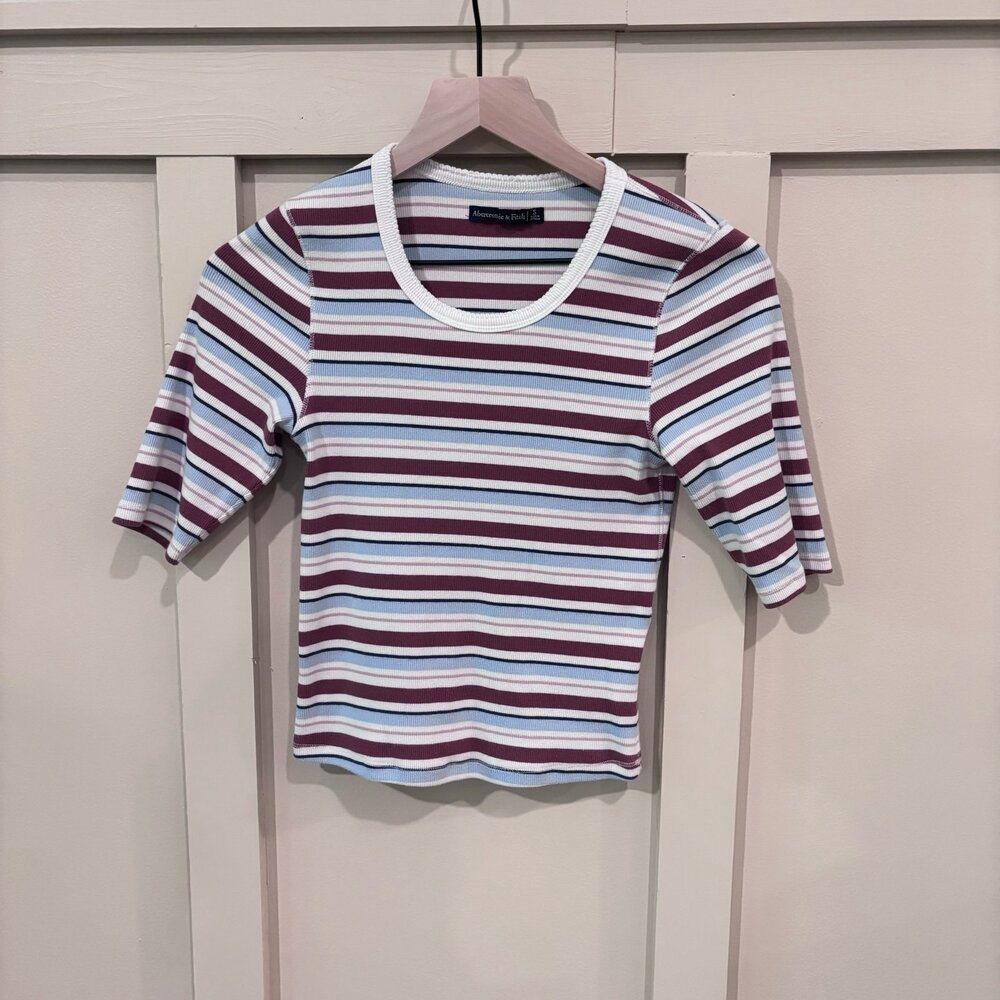 Abercrombie Fitted 1/4 Sleeve Stripe Top sz small